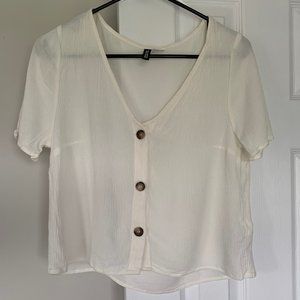 White button-up crop t-shirt